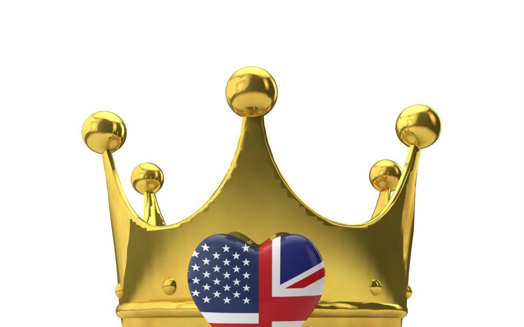 crown with american and UK flag patterns